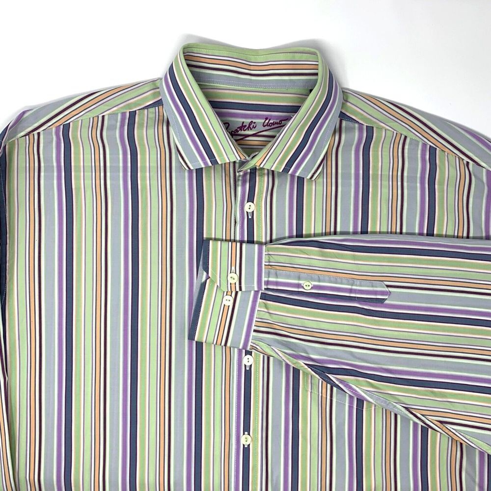 Bugatchi Uomo Multi Color Stripes Cotton Men's Long‎ Sleeve Shirt Size XXL